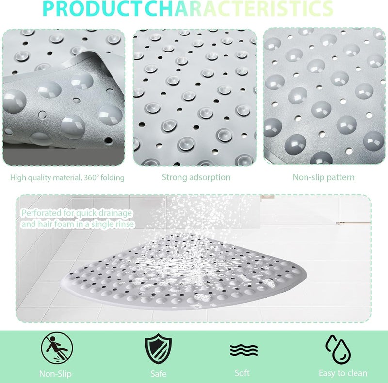 MUNEK Corner Shower Mat Non Slip,21 * 21 Inches,Curved for Shower or Tub, Safety Mat with Drain Hole,Corner Shower Mats for Inside Shower,Machine Washable(White) - Image 3
